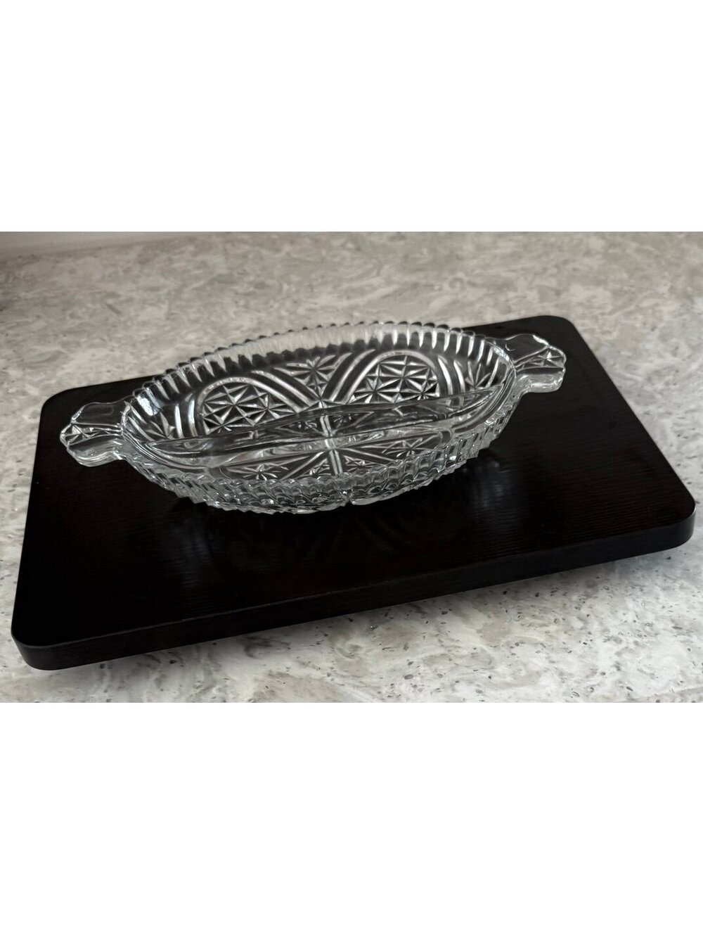 Anchor Hocking Stars and Bars Divided Relish Dish, Pickle Olive Dish
